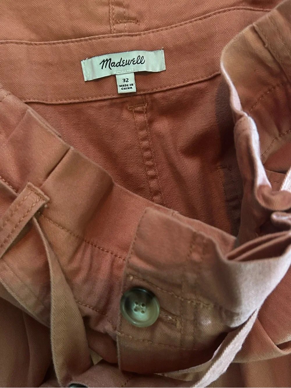 Madewell Women’s Coral Paperbag Waist Cotton Pants size 32